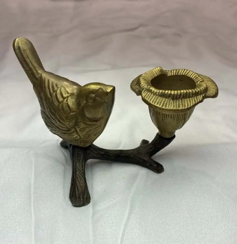 Vintage Brass Bird and Flower Figural Candle Holder